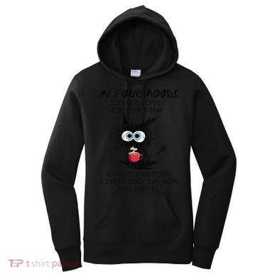 Black Cat My Four Moods I Need Coffee I Need A Nap Coffee Women's Hoodie