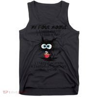 Black Cat My Four Moods I Need Coffee I Need A Nap Coffee Tank Top thumb 0