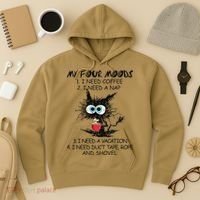 Black Cat My Four Moods I Need Coffee I Need A Nap Coffee Hoodie thumb 3