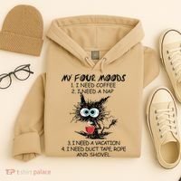 Black Cat My Four Moods I Need Coffee I Need A Nap Coffee Hoodie thumb 4