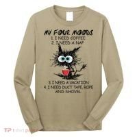 Black Cat My Four Moods I Need Coffee I Need A Nap Coffee Long Sleeve Shirt thumb 0