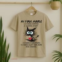Black Cat My Four Moods I Need Coffee I Need A Nap Coffee T-Shirt thumb 2