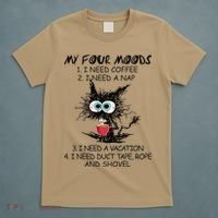 Black Cat My Four Moods I Need Coffee I Need A Nap Coffee T-Shirt thumb 5