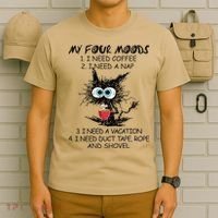 Black Cat My Four Moods I Need Coffee I Need A Nap Coffee T-Shirt thumb 6