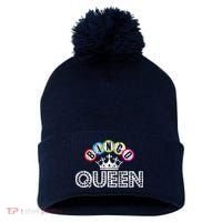 Bingo Casino Night Crown Bingo Queen Gift Pom Pom 12in Knit Beanie thumb 0