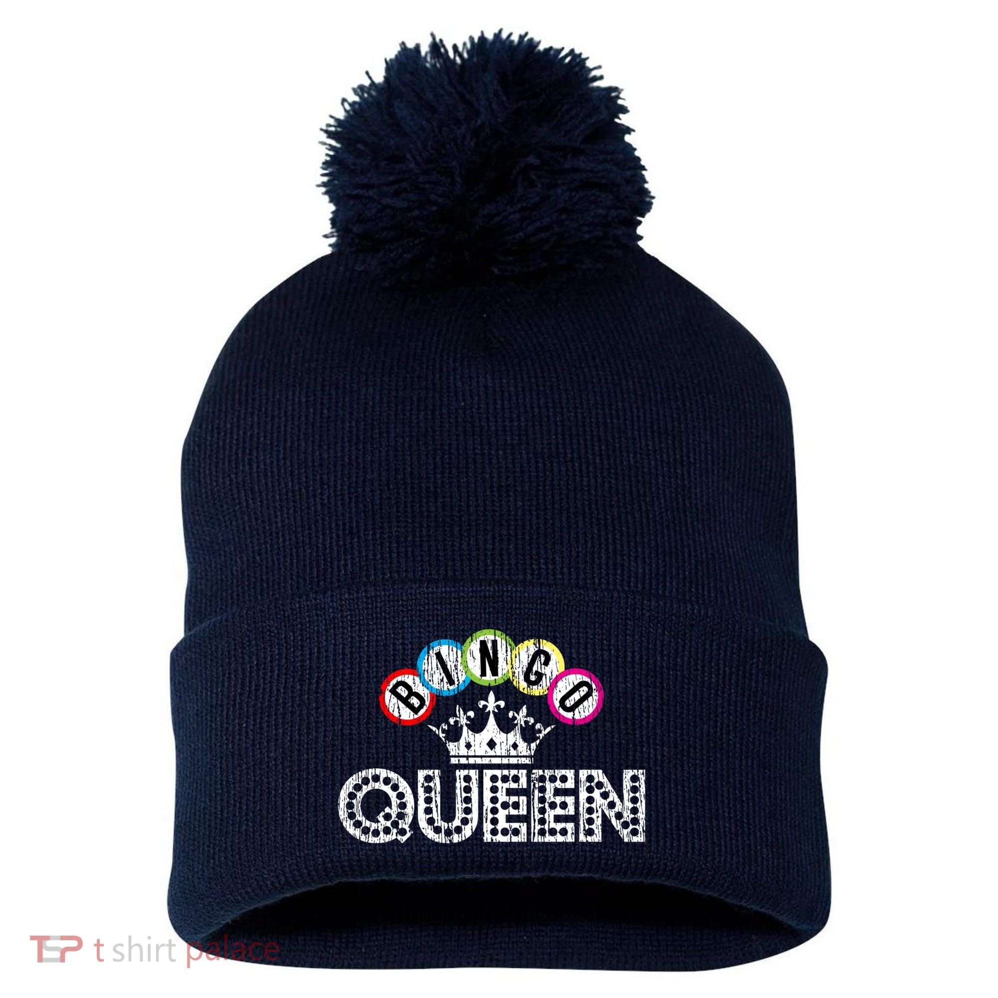 Bingo Casino Night Crown Bingo Queen Gift Pom Pom 12in Knit Beanie