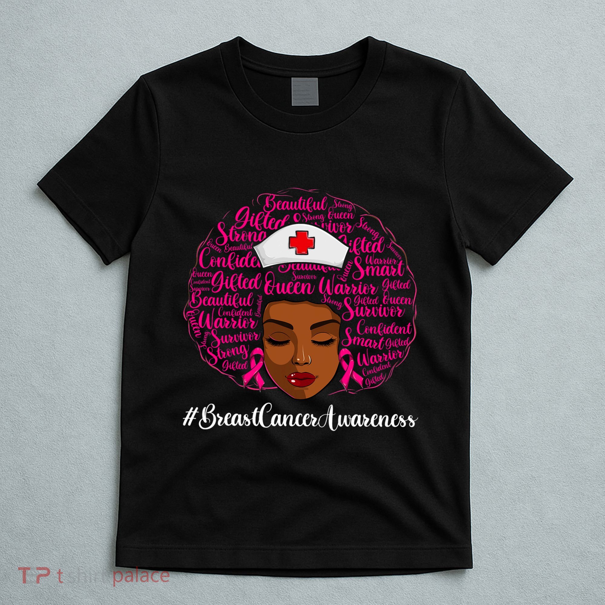 Breast Cancer Nursing African Black Nurse Ribbon T-Shirt