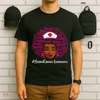 Breast Cancer Nursing African Black Nurse Ribbon T-Shirt thumb 6