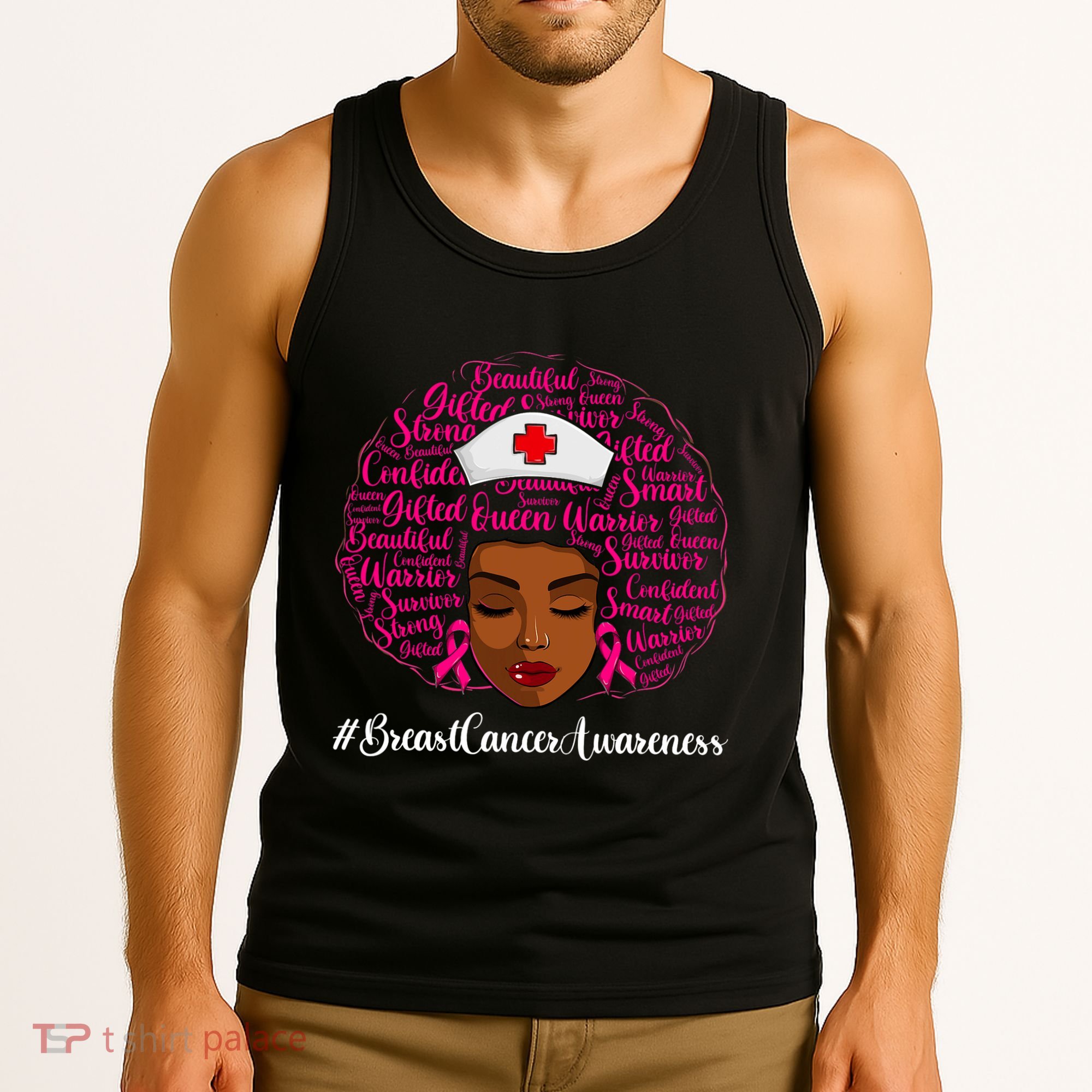 Breast Cancer Nursing African Black Nurse Ribbon Tank Top
