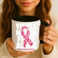 Breast Cancer Nobody Fights Alone Breast Cancer Awareness Coffee Mug thumb 3