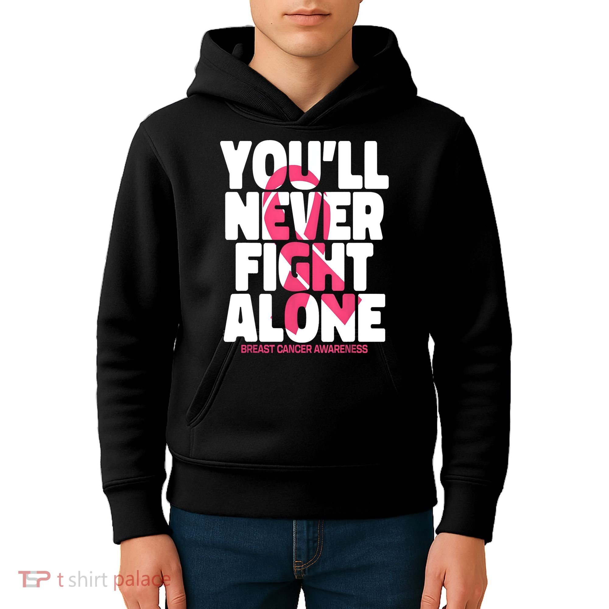 Breast Cancer Nobody Fights Alone Breast Cancer Awareness Kids Hoodie