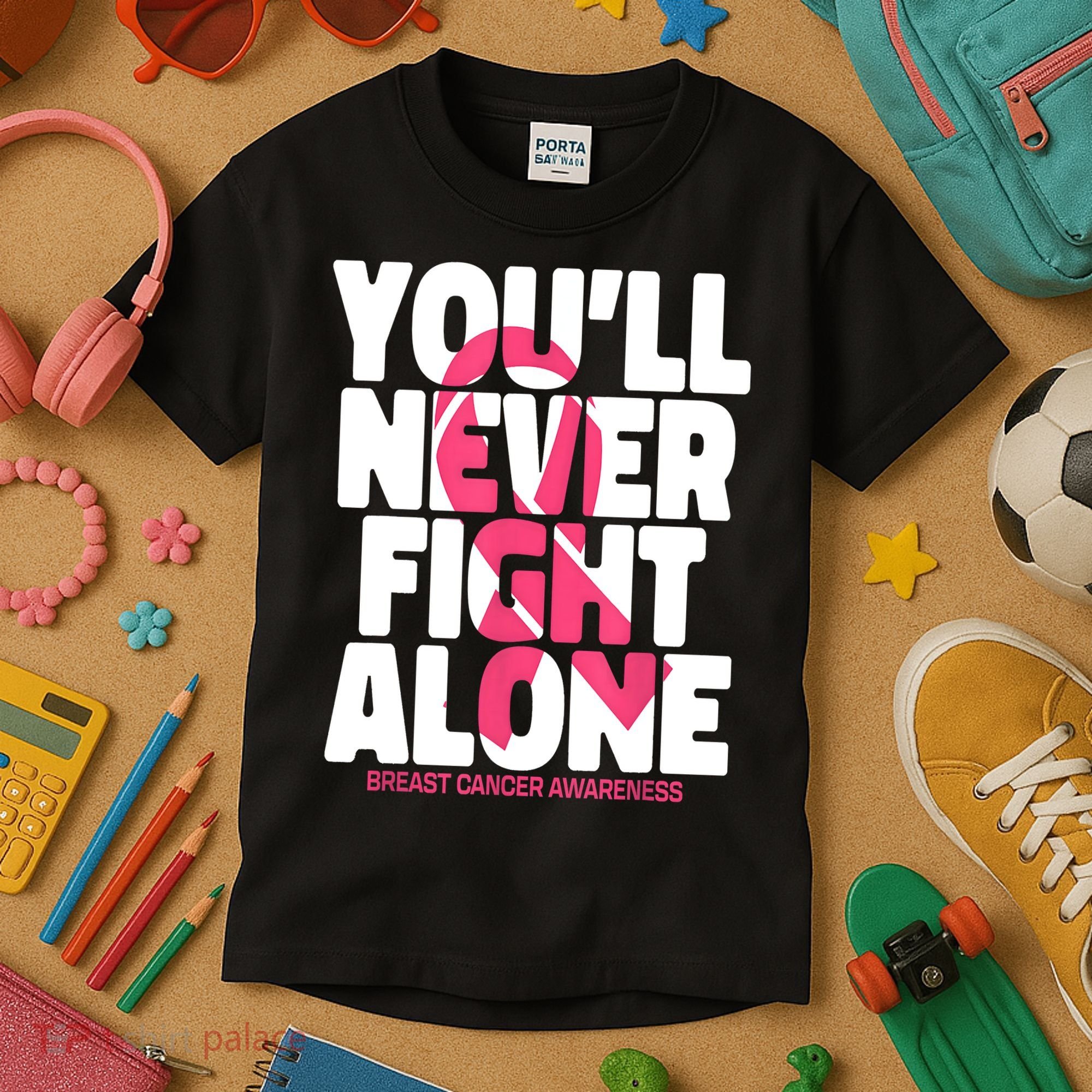 Breast Cancer Nobody Fights Alone Breast Cancer Awareness Kids T-Shirt