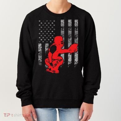 Baseball Catcher On American Flag Baseball Catcher Flag Women's Sweatshirt