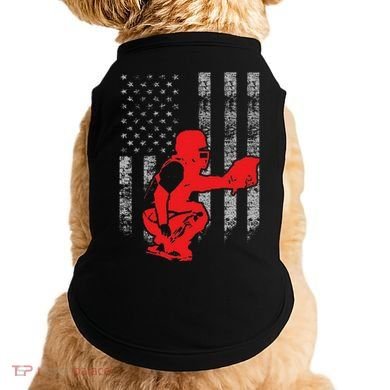 Baseball Catcher On American Flag Baseball Catcher Flag Doggie Tank