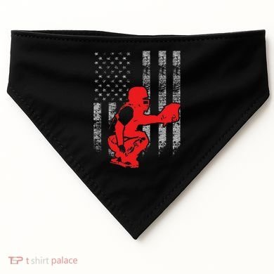 Baseball Catcher On American Flag Baseball Catcher Flag USA-Made Doggie Bandana
