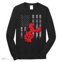 Baseball Catcher On American Flag Baseball Catcher Flag Long Sleeve Shirt thumb 0