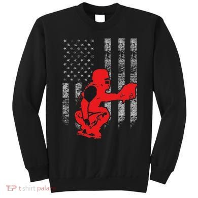 Baseball Catcher On American Flag Baseball Catcher Flag Sweatshirt