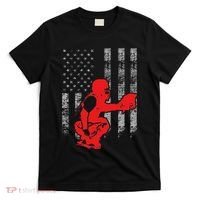 Baseball Catcher On American Flag Baseball Catcher Flag T-Shirt thumb 0