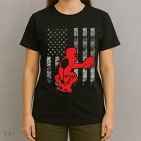Baseball Catcher On American Flag Baseball Catcher Flag T-Shirt thumb 4