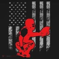 Baseball Catcher On American Flag Baseball Catcher Flag Button thumb 1