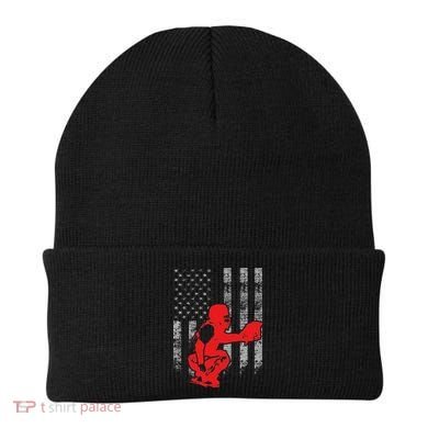 Baseball Catcher On American Flag Baseball Catcher Flag Beanie