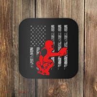 Baseball Catcher On American Flag Baseball Catcher Flag Coaster thumb 0