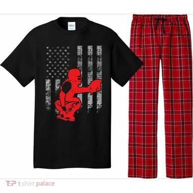 Baseball Catcher On American Flag Baseball Catcher Flag Pajama Set