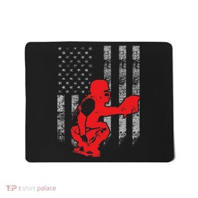 Baseball Catcher On American Flag Baseball Catcher Flag Mousepad
