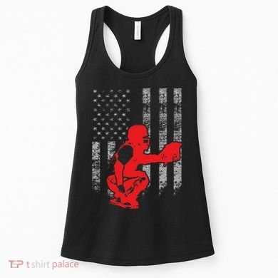 Baseball Catcher On American Flag Baseball Catcher Flag Women's Tank Top