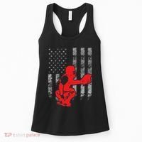 Baseball Catcher On American Flag Baseball Catcher Flag Women's Tank Top thumb 0