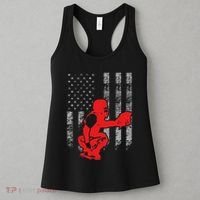 Baseball Catcher On American Flag Baseball Catcher Flag Women's Tank Top thumb 3