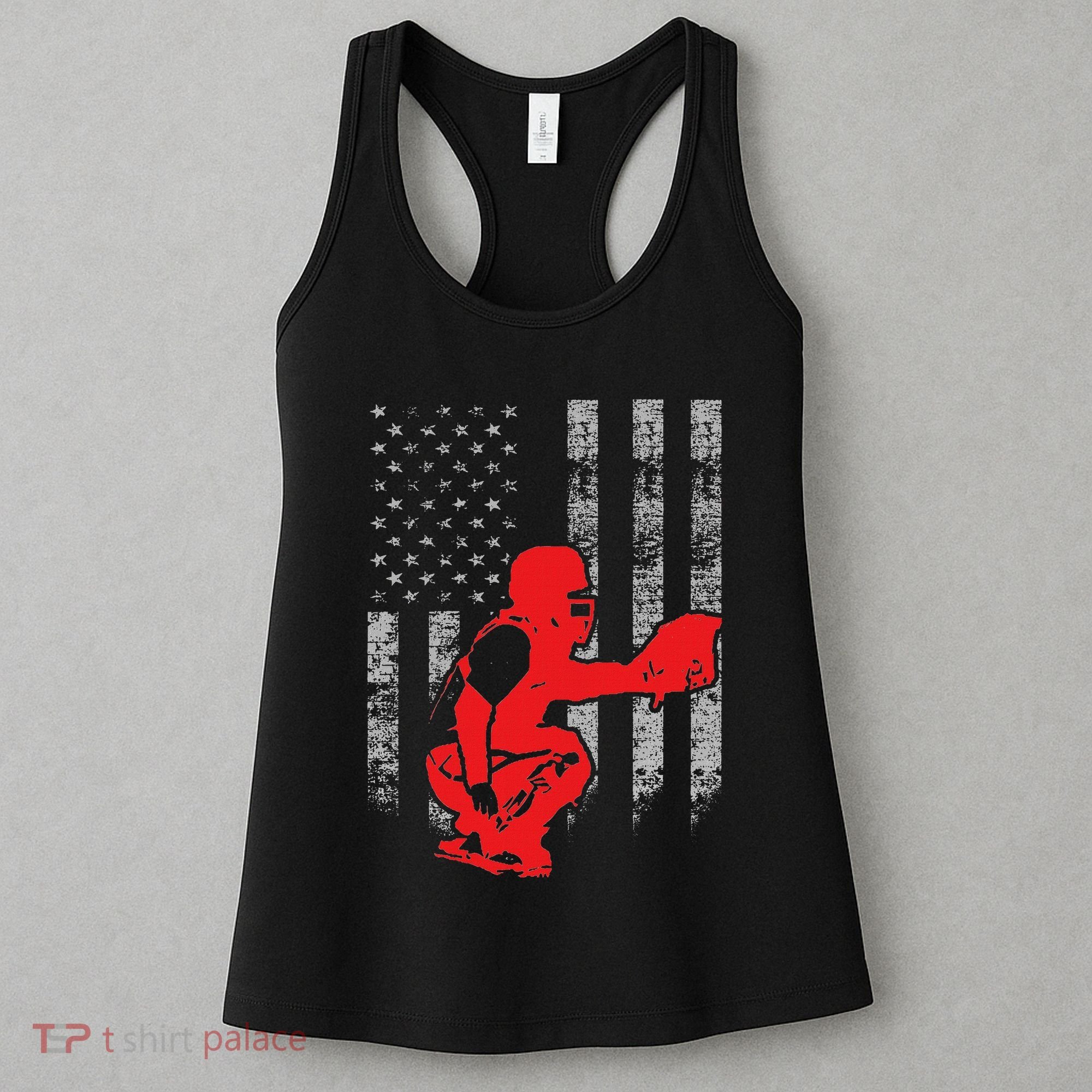 Baseball Catcher On American Flag Baseball Catcher Flag Women's Tank Top