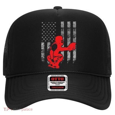 Baseball Catcher On American Flag Baseball Catcher Flag Hat