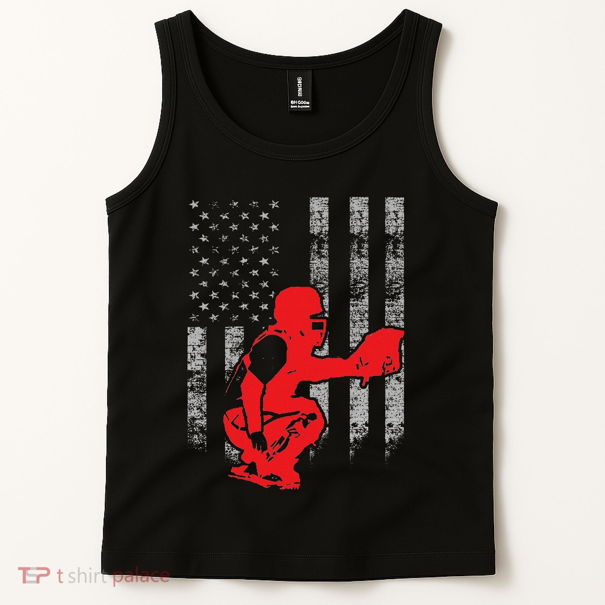 Baseball Catcher On American Flag Baseball Catcher Flag Tank Top
