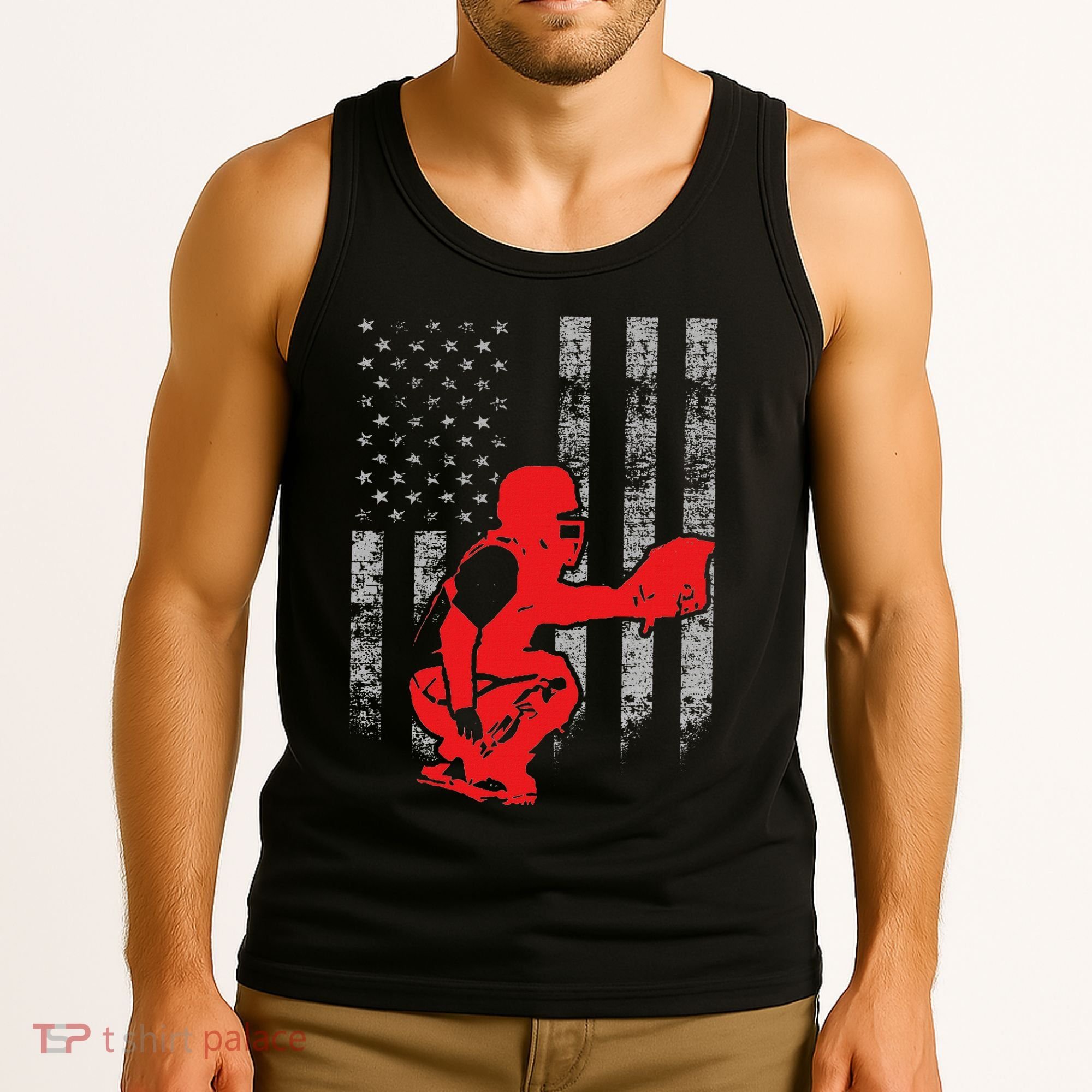 Baseball Catcher On American Flag Baseball Catcher Flag Tank Top