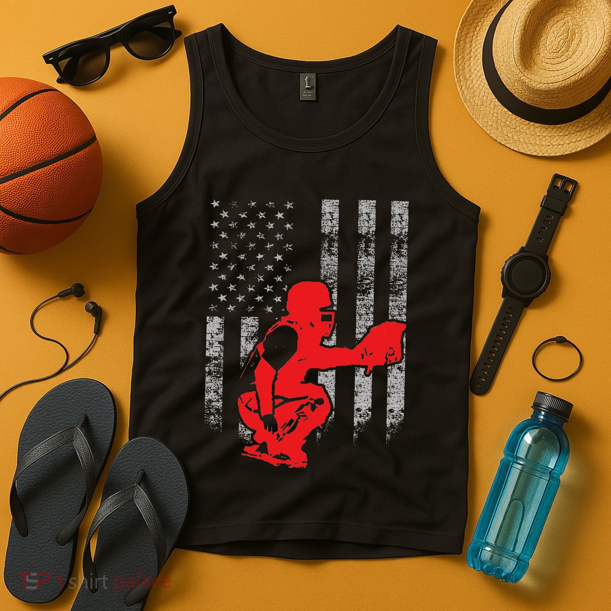 Baseball Catcher On American Flag Baseball Catcher Flag Tank Top