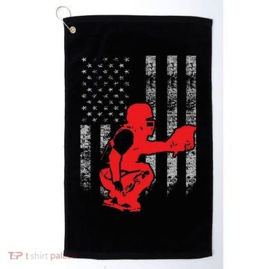 Baseball Catcher On American Flag Baseball Catcher Flag Golf Towel