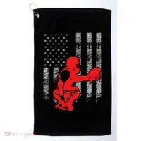 Baseball Catcher On American Flag Baseball Catcher Flag Golf Towel thumb 0