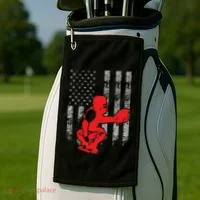 Baseball Catcher On American Flag Baseball Catcher Flag Golf Towel thumb 2