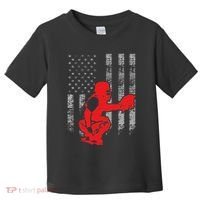 Baseball Catcher On American Flag Baseball Catcher Flag Toddler T-Shirt thumb 0