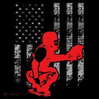 Baseball Catcher On American Flag Baseball Catcher Flag Women's Long Sleeve Shirt thumb 2