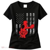 Baseball Catcher On American Flag Baseball Catcher Flag Women's T-Shirt thumb 0