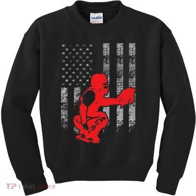 Baseball Catcher On American Flag Baseball Catcher Flag Kids Sweatshirt