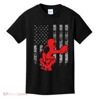 Baseball Catcher On American Flag Baseball Catcher Flag Kids T-Shirt thumb 0