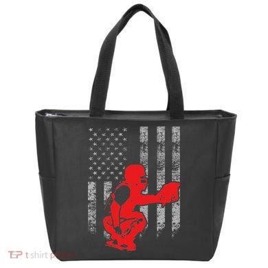 Baseball Catcher On American Flag Baseball Catcher Flag Tote Bag