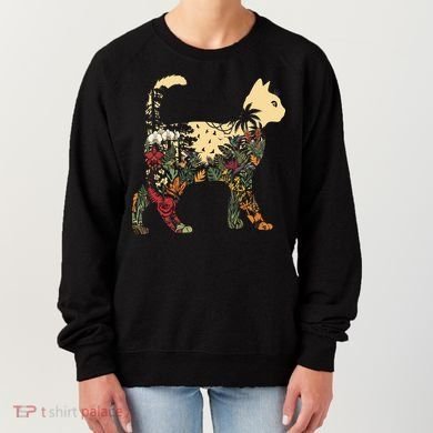 Boho Cat Plants Nature Trees Wild Flowers Graphic Women's Sweatshirt