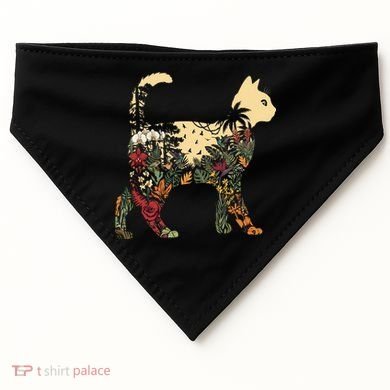 Boho Cat Plants Nature Trees Wild Flowers Graphic USA-Made Doggie Bandana
