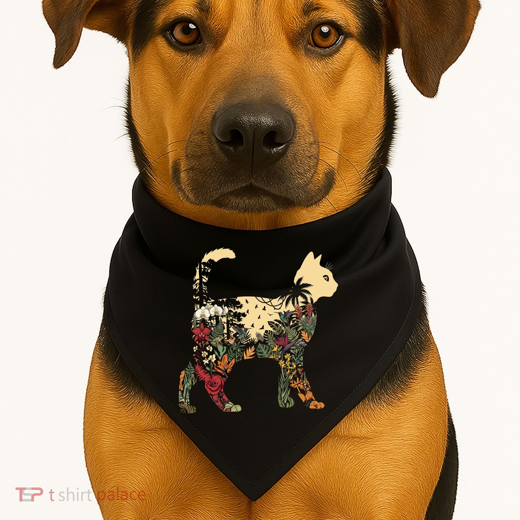 Boho Cat Plants Nature Trees Wild Flowers Graphic USA-Made Doggie Bandana