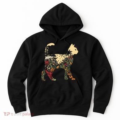 Boho Cat Plants Nature Trees Wild Flowers Graphic Hoodie