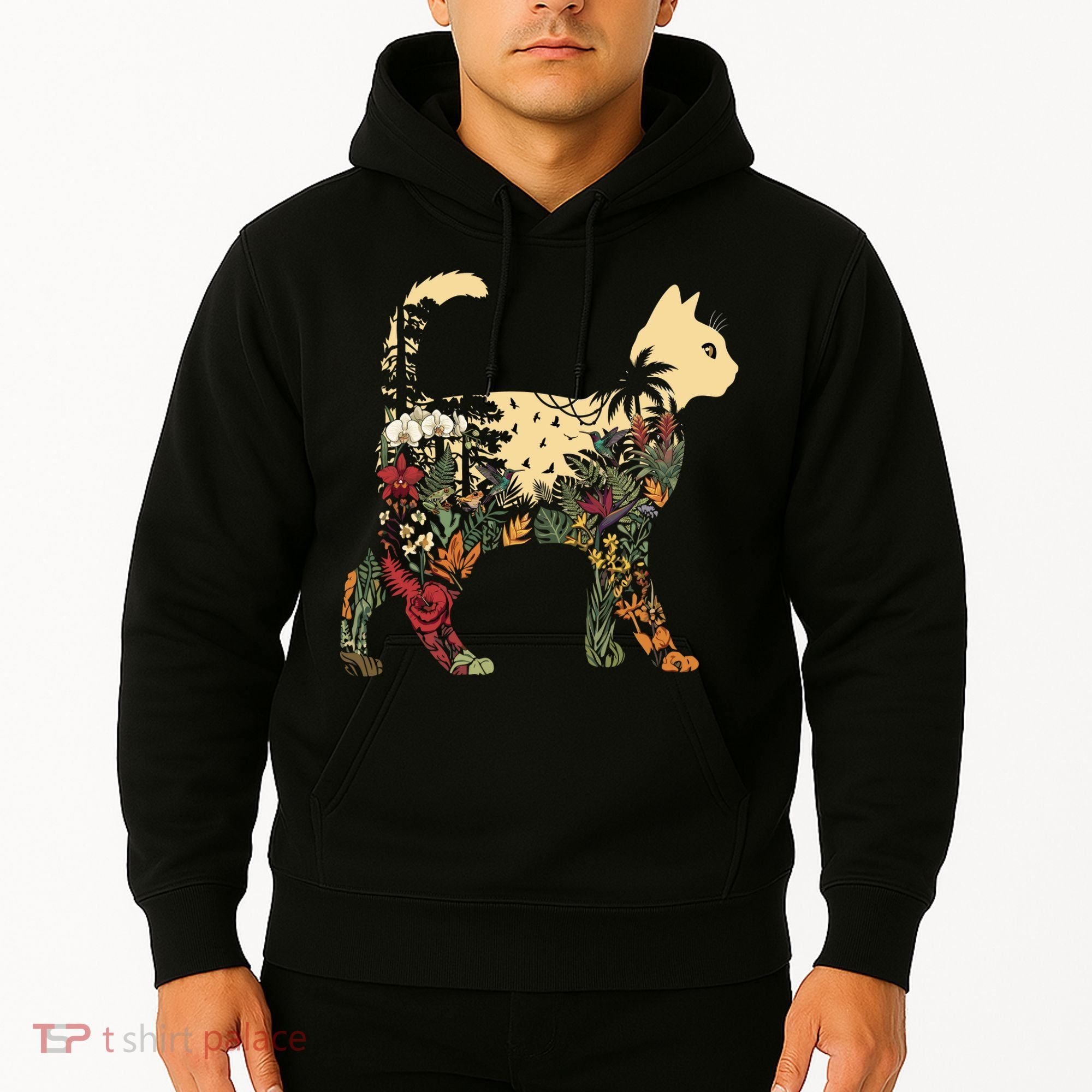 Boho Cat Plants Nature Trees Wild Flowers Graphic Hoodie